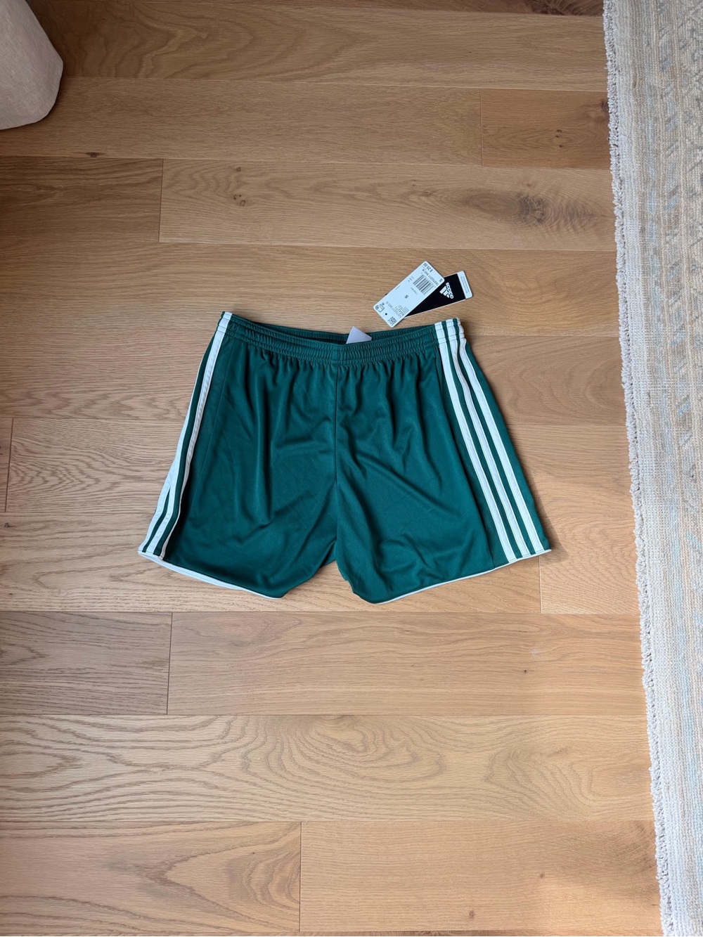 NWT Women’s adidas Green Athletic Shorts with White 3-Stripes